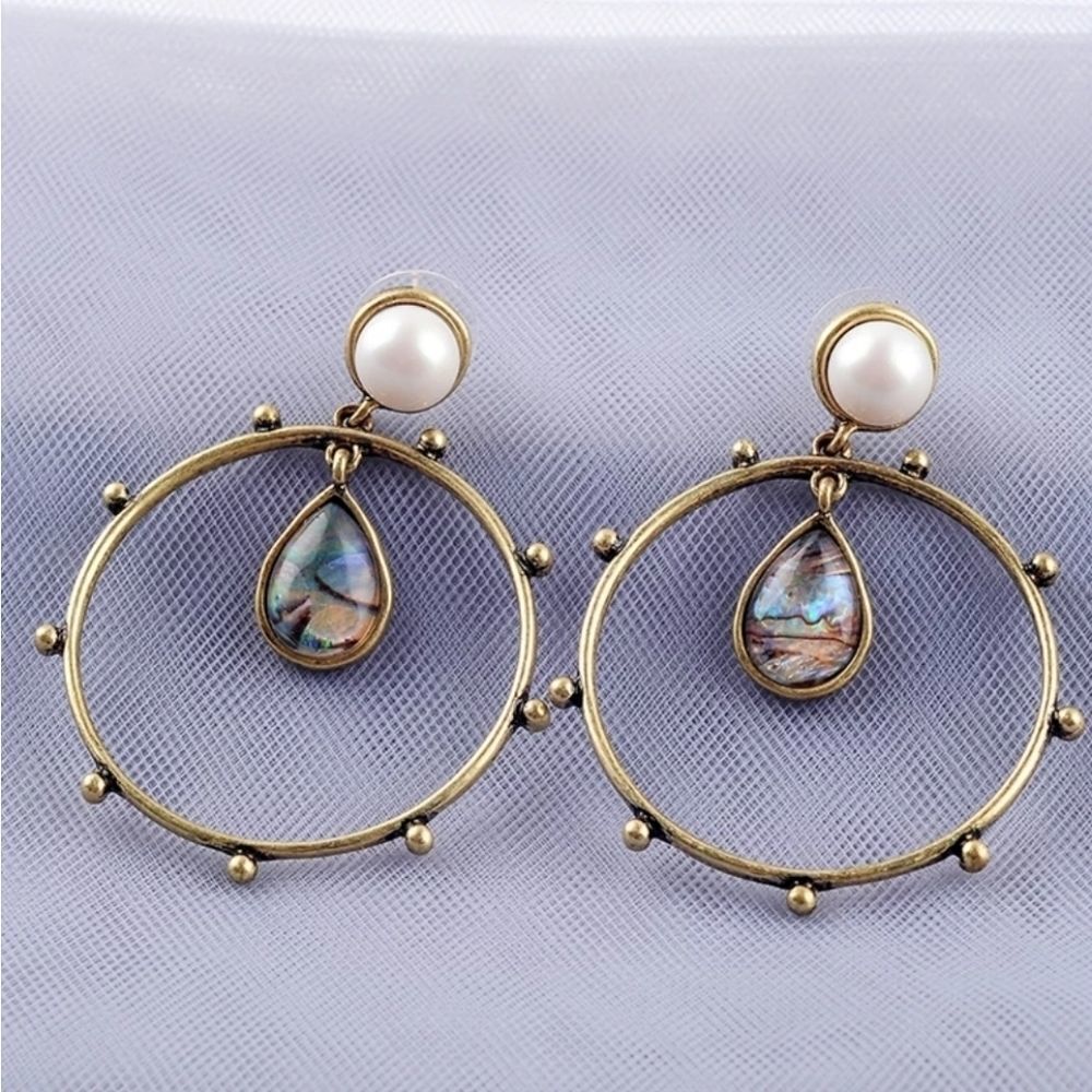 Gold Hoop Faux Pearl Earings Fashion Drop Earings